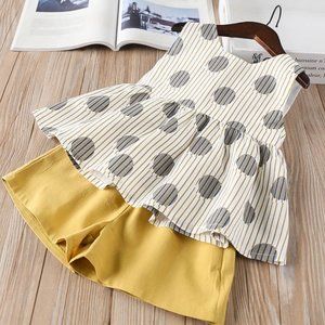 Kid's 2Pc Sleeveless Polka Dot & Gold Short Set